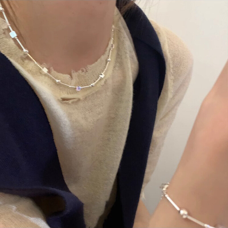 Ожерелье из стерлингового серебра 925 пробы с геометрическими бусинами для женщин и девушек, универсальный чокер в Корейском стиле, ювелирные изделия, оптовая продажа