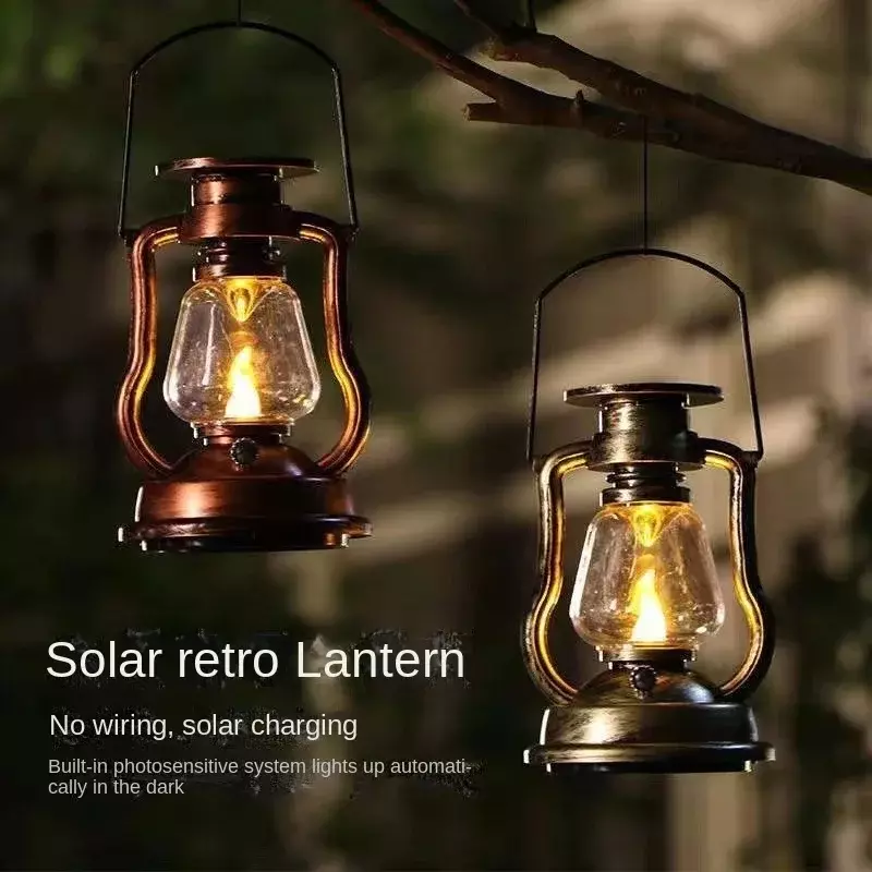 LED Solar Light Retro Kerosene Lamp Solar Powered Candle Hanging Light Outdoor Portable Lantern Light Courtyard Garden Decor