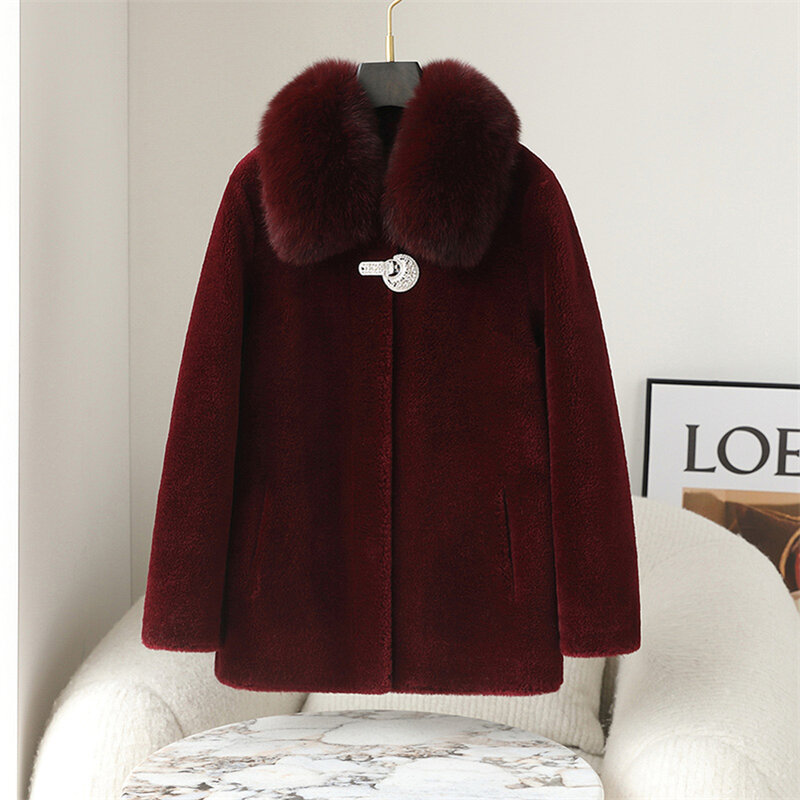 Aorice-abrigo largo de lana para mujer, chaqueta con cuello de piel de zorro, Parka de talla grande, CT246
