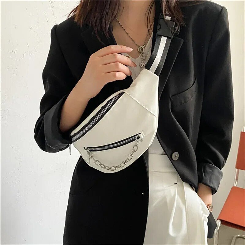 Women Soft Leather Waist Bag Autumn New Chest Pack Shoulder Bag High Quality Chain Fanny Pack Lady Street Trend Belt Bags Purse