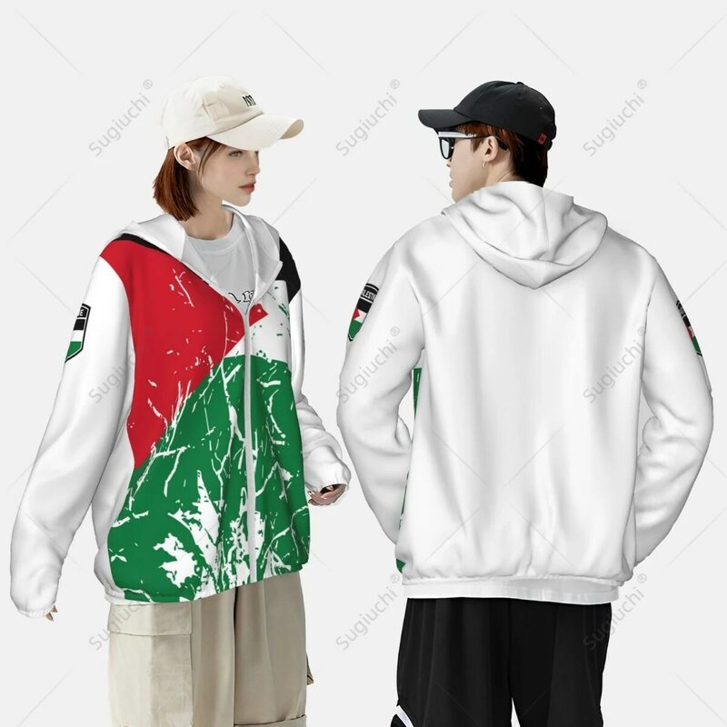 Sudadera con capucha de protección solar con bandera de Palestina, ropa de protección solar, pesca, ciclismo, correr, secado rápido, manga larga, cremallera, poliéster