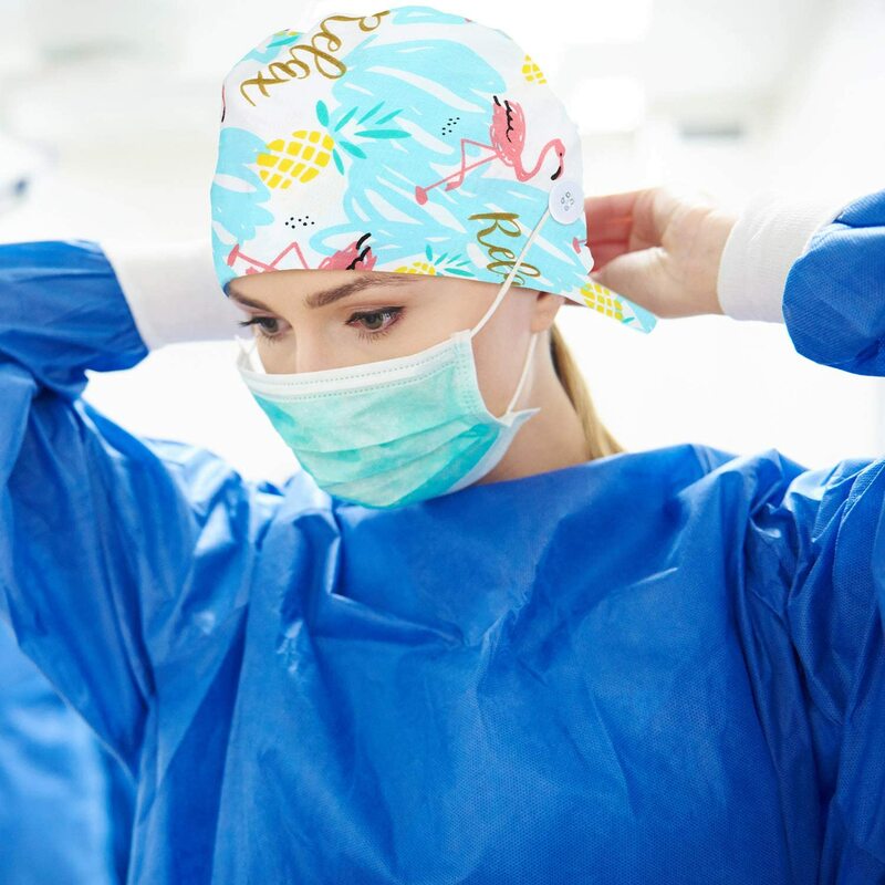 Topi Scrub Bedah Gambar Gigi Topi Kerja Perawat Medis Topi Gigi Dokter Perawatan Dapat Disesuaikan untuk Pria Wanita