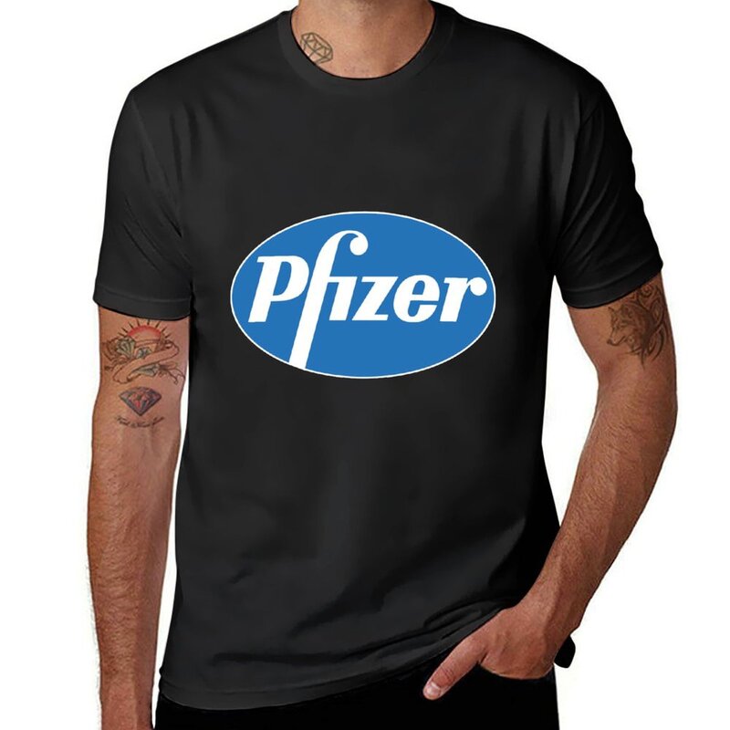 Pfizer Mer-merchandise kaus gaya Korea, kaus olahraga warna hitam untuk pria