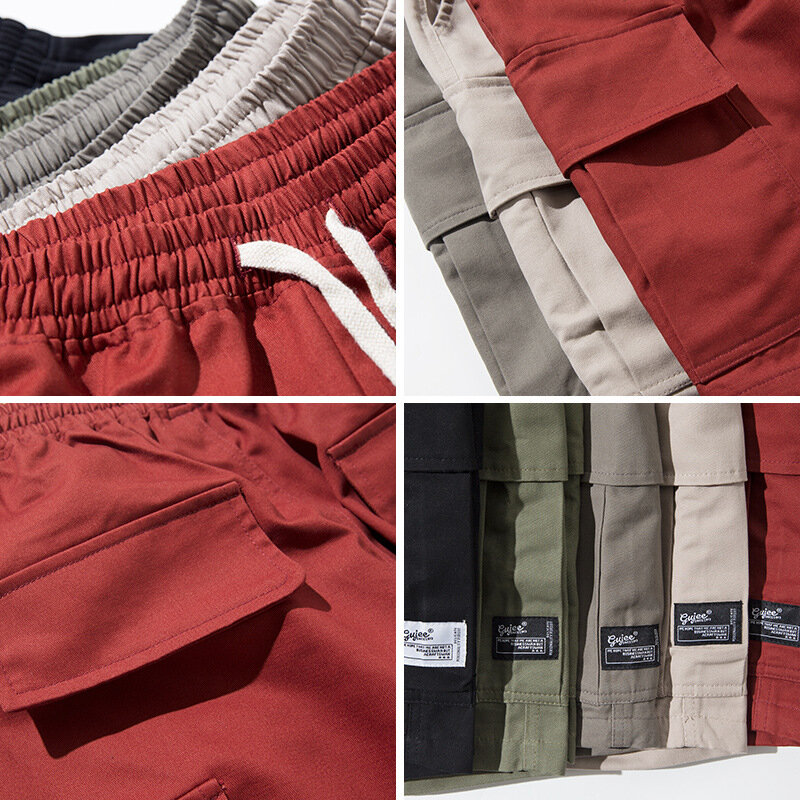 Sommer Herren Overalls Shorts neue japanische Stil lose Baumwolle große Tasche lässig einfarbig 5 Punkt Hose