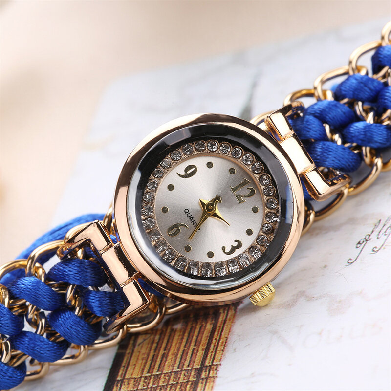 Damski zegarek kwarcowy ze stopu pleciony sznur na walentynkowy prezent dla dziewcząt dopasowane akcesoria NOV99