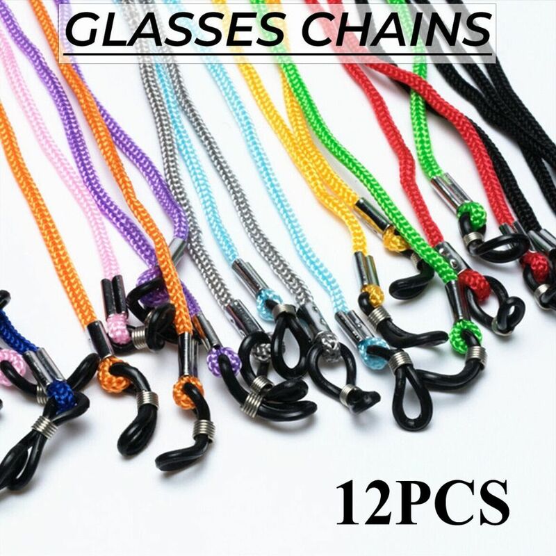 Kacamata tali rantai warna-warni, 12 buah/set kacamata nilon Anti selip, tali Lanyard Anti hilang