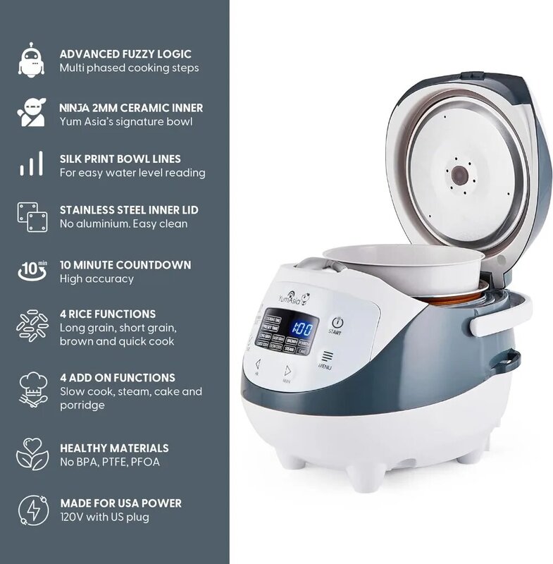 Yum Asia Panda Mini Rice Cooker With Ninja Ceramic Bowl and Advanced Fuzzy Logic (3.5 cup, 0.63 litre)
