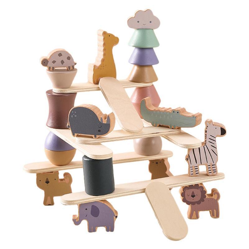 Bloques de apilamiento de madera para niños pequeños, juguetes de equilibrio Montessori, rompecabezas de habilidades motoras finas