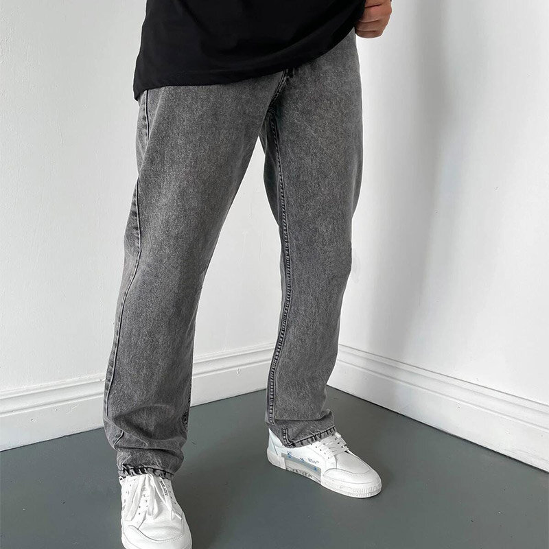 Осенние модные стильные облегающие брюки в стиле KPOP Харадзюку, свободные универсальные повседневные однотонные брюки, хлопковые прямые джинсы-цилиндры с карманами