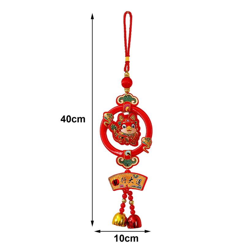 Chinese New Year Hanging Decoration with Bell Happy New Year Lunar Year Red Pendant for Door Living Room Holiday Wall Party
