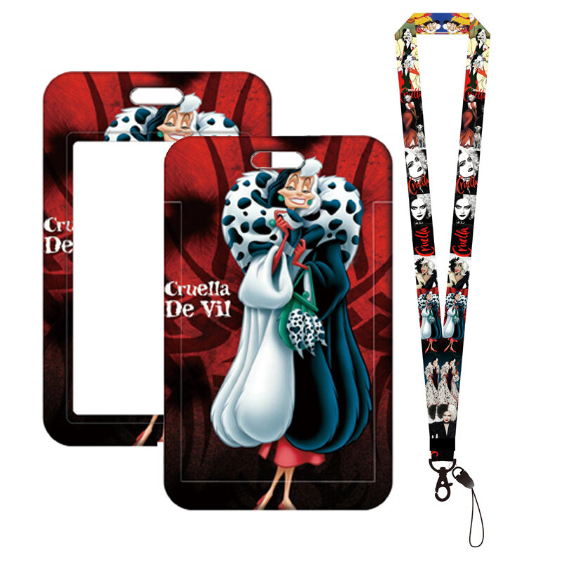 Disney Cruella De Vil porta carte cordino per portachiavi clip retrattile porta carte d'identità per ragazze tracolla porta Badge da uomo