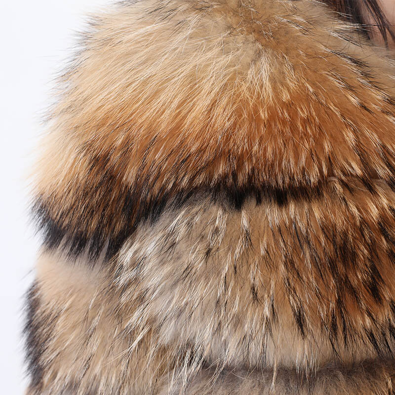 MAOMAOKONG-Jaqueta de pele de guaxinim natural para mulheres, casaco peludo, top, tamanho grande, roupas femininas, moda luxuosa, inverno, 2024