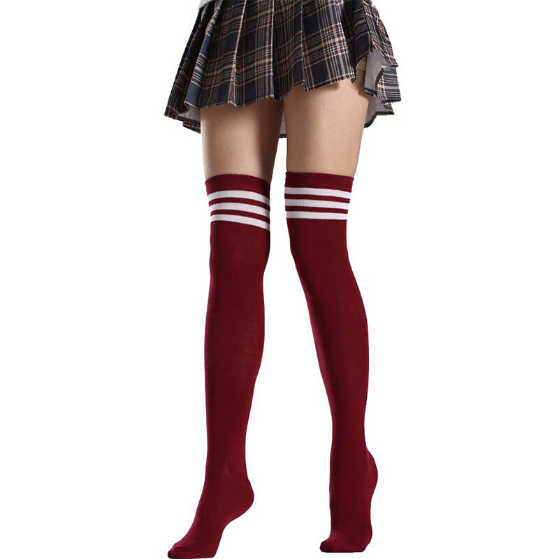 JK Woman Cosplay Stockings Pink White Strips Lolita Long Socks Over Knee Thigh High Socks Women Compression Socks