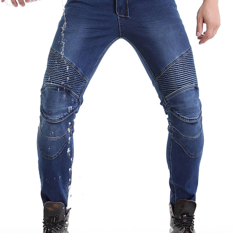 Celana Jeans bordir pria, celana jins motor celana Motocross, sabuk pelindung berkendara sepeda motor