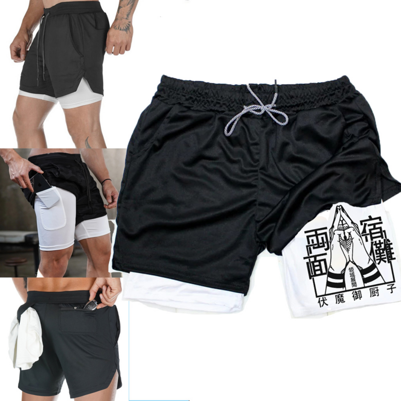 Мужские шорты для бега, летняя спортивная одежда, короткие брюки 2 в 1, тренировочные мужские спортивные шорты для тренажерного зала, фитнеса