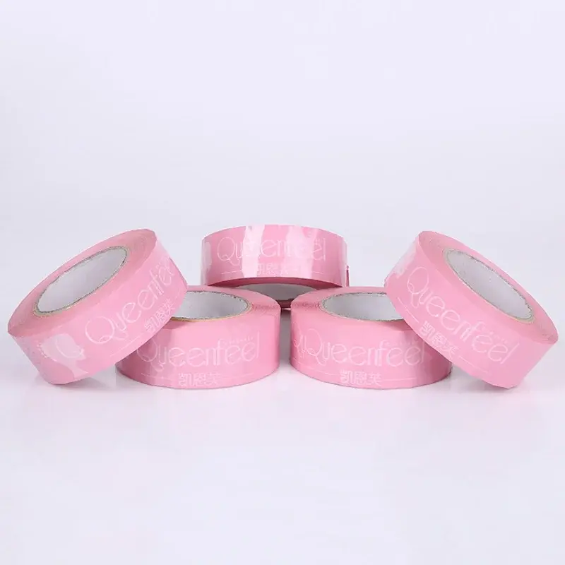 Cinta adhesiva de embalaje con logotipo, producto personalizado impreso de marca, color rosa, envío de metros