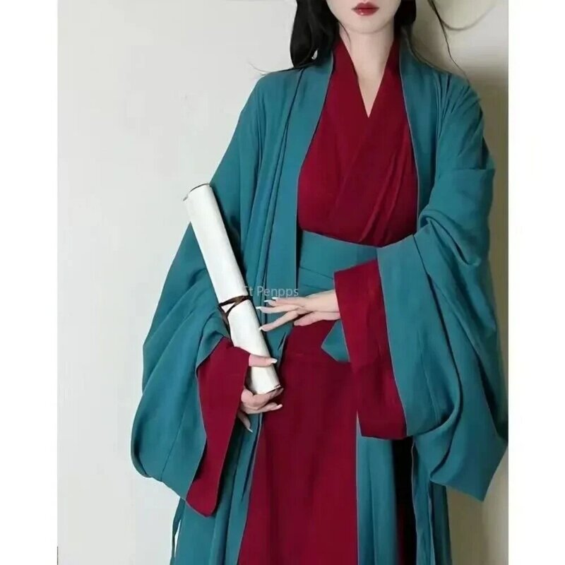 Vestido hanfu chinês para mulheres, traje cosplay, antigo vestido hanfu tradicional, dinastia Song, vestido verde e vermelho, 2023