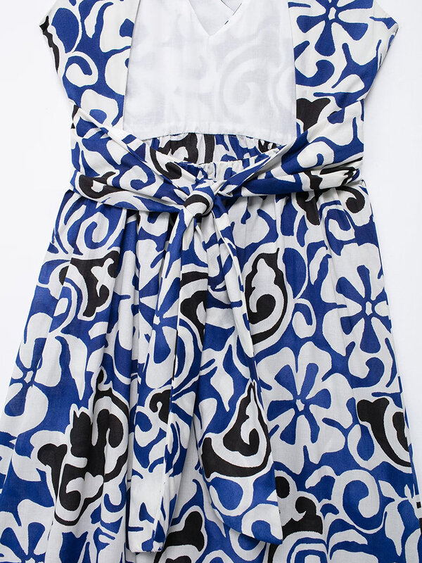 Mode bedrucktes Kleid für Frauen Eleganz schicker V-Ausschnitt ärmellose Kontrast farbe A-Linie Mid Calf Kleider Sommer neu xx314