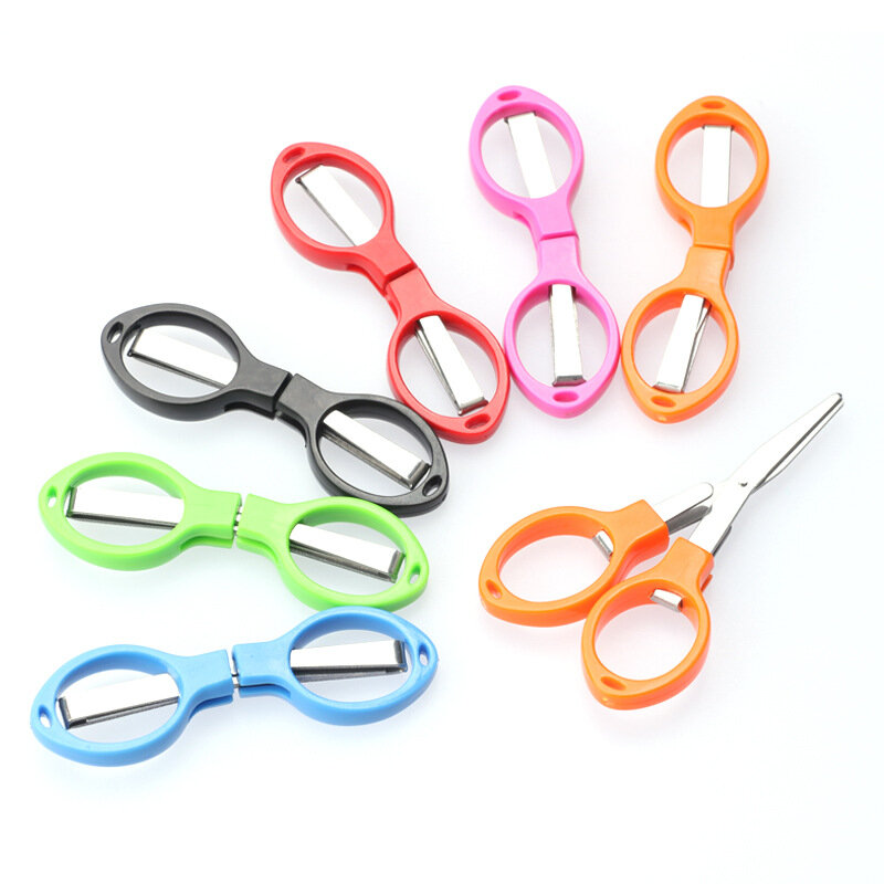 Multifunction Plastic Handle Scissors para crianças, aço inoxidável, papelaria do estudante, artesanato artesanal, ferramenta DIY, 8 palavras Fold, 12Pcs