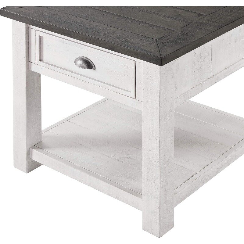 طاولة نهاية خشبية صلبة من Monterey ، قمة بيضاء ورمادية