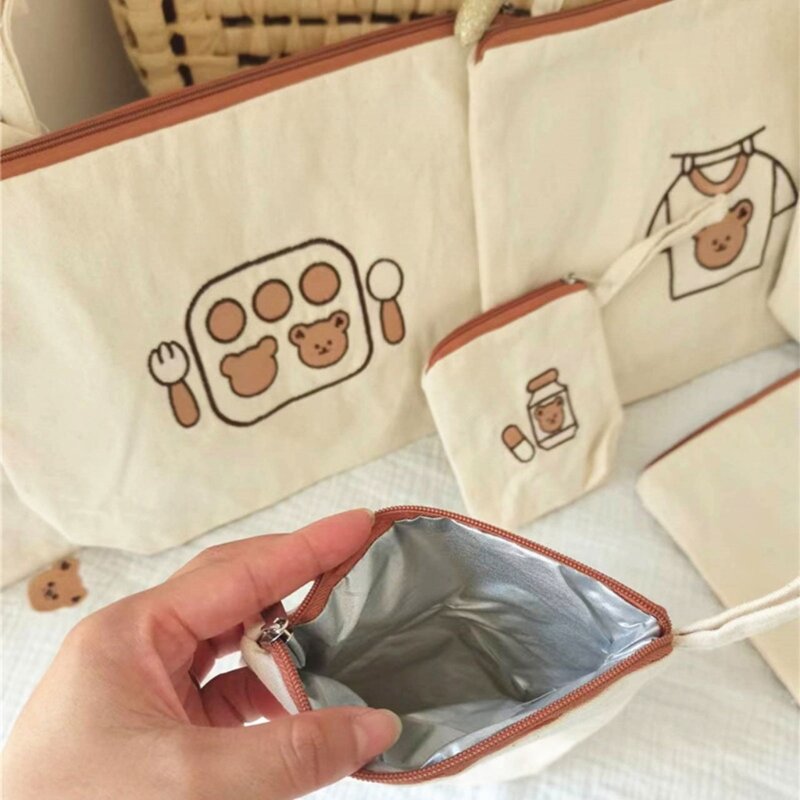 Canvas Storage Bag Korean Bear/Squirrels Baby Essential Organizers Set Inner Waterproof Travel Makeup Storage