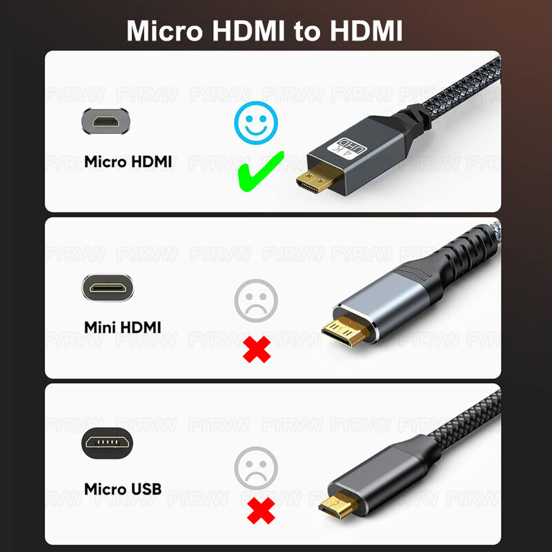 마이크로 HDMI-HDMI 호환 케이블, 4K HDR ARC, 고프로 히어로 라즈베리 파이 4 소니 A6000 니콘 요가 3 프로 카메라용, 마이크로 HDMI 코드