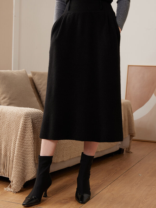 Женская длинная кашемировая юбка с высокой талией, на осень/зиму