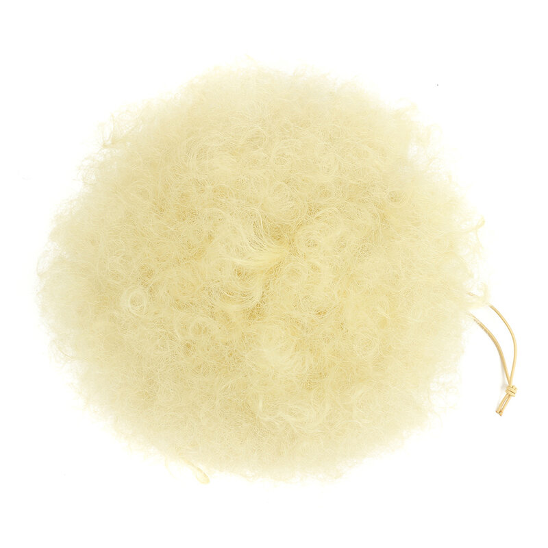 Coleta de pelo sintético Afro, postizo corto y rizado con cordón, extensión de moño