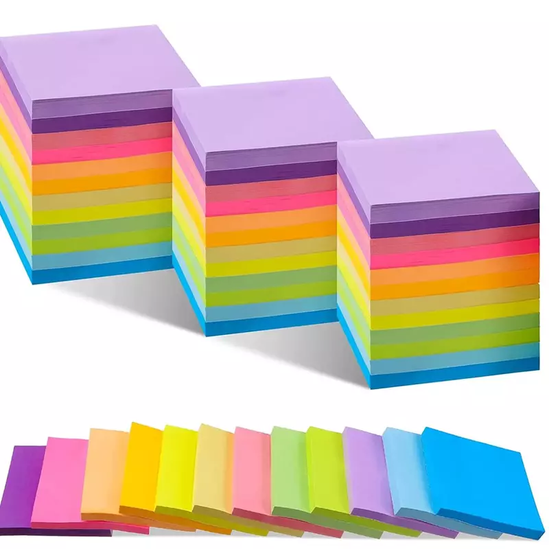 Conjunto de 6 adesivos de cores fluorescentes, nota pegajosa, almofada, planejador, planejador, bloco de notas, material escolar e de escritório, 3x3 polegadas