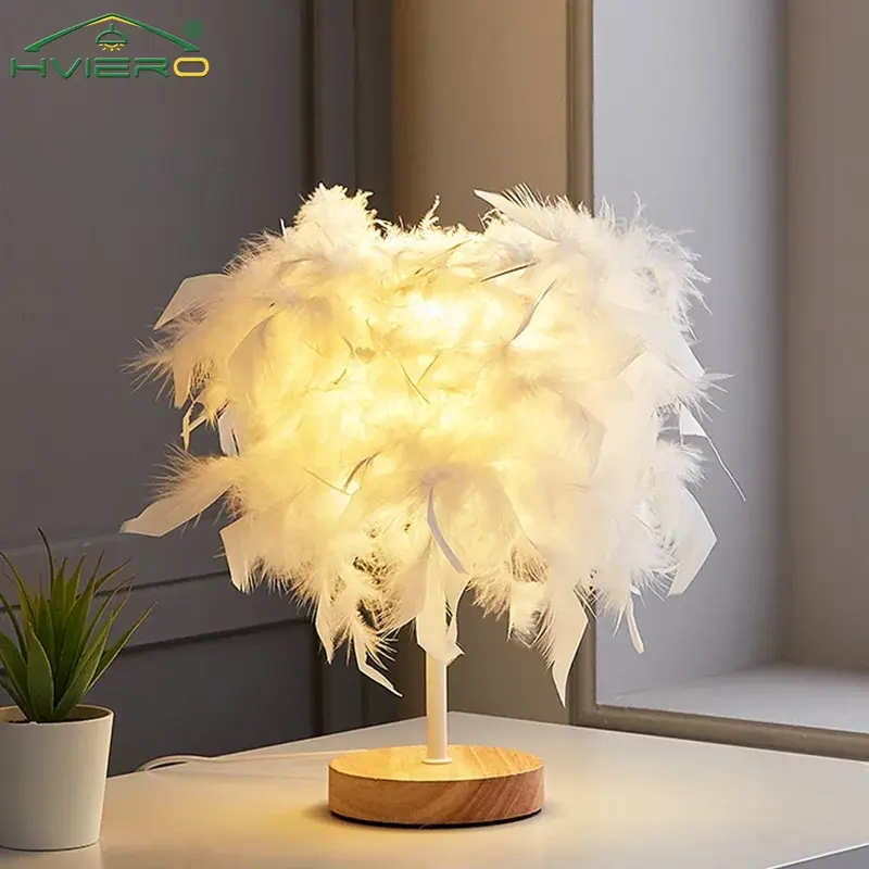 Warm Small Feather Table Lamp LED DC 5V USB Romantic Creative For Wedding Decoration Night Light Girl Bedroom Bedside Atmosphere