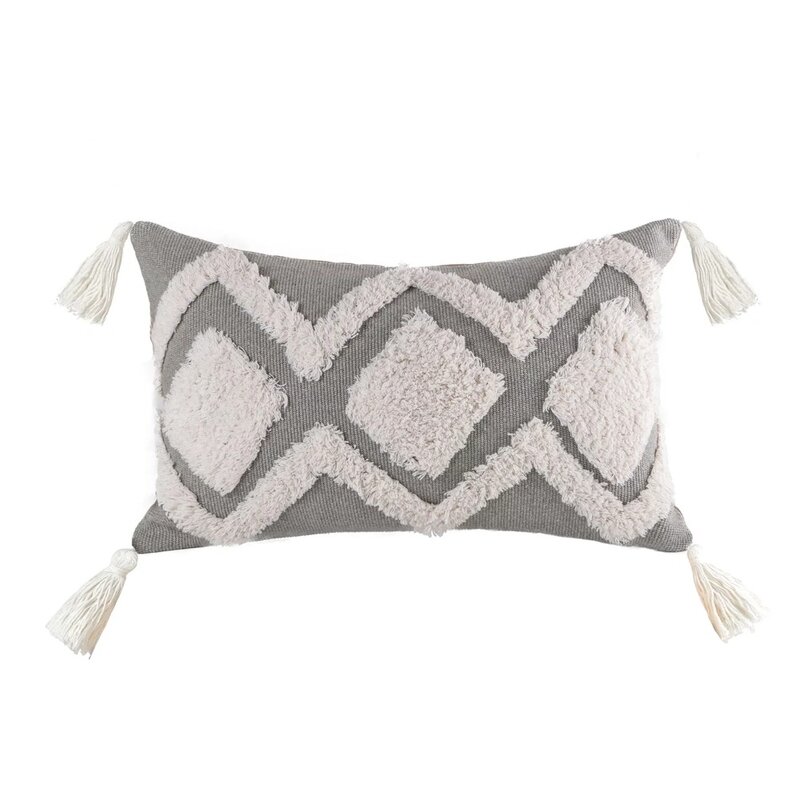 12" x 20" Bohemian Gray Weave Polyester Throw Pillow