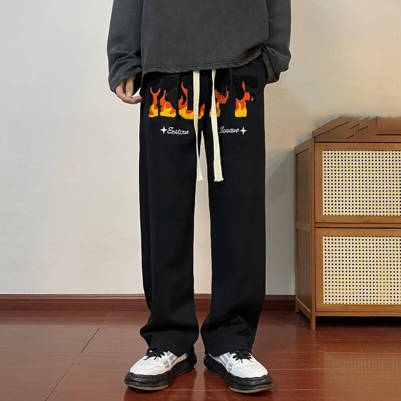 Pantalones rectos americanos para hombre, pantalón de pierna ancha informal con diseño de Graffiti, pantalones deportivos sueltos de marca Y2k High Street Tide