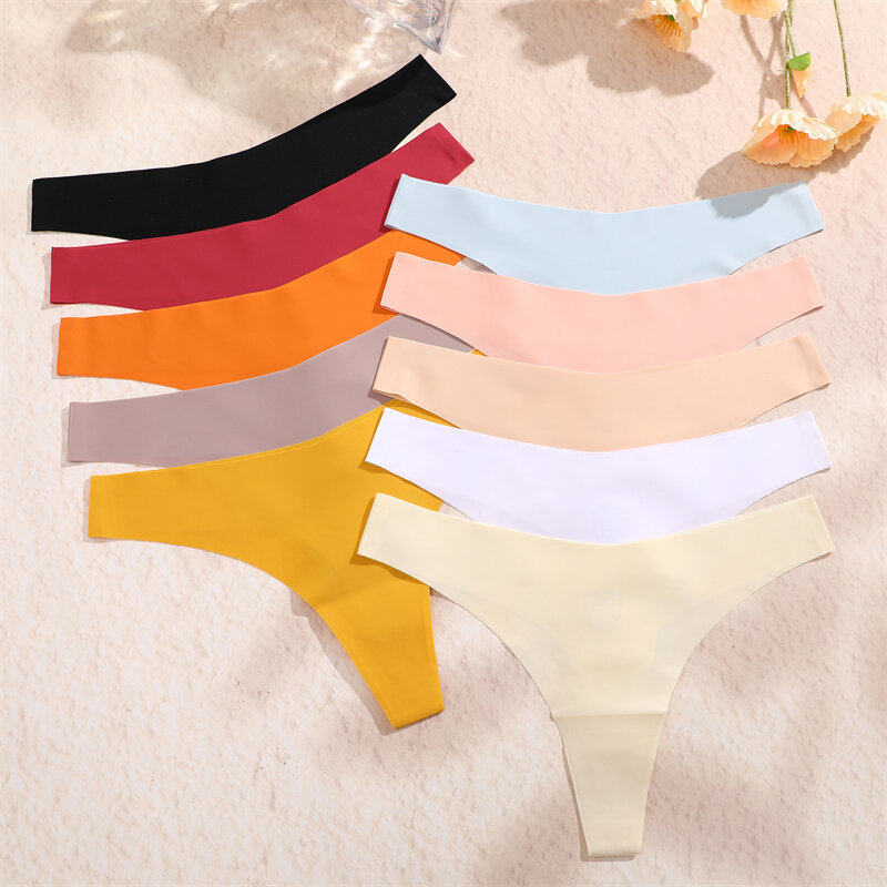FINETOO 4PCS Seamless Soft Underwear Women's Panties Sexy V-Shaped Low Waist Thongs Female Solid G-string Lingerie T-back XS-XL