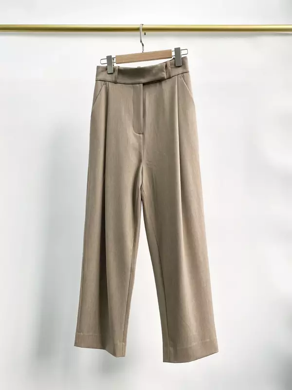 Женские Костюмные брюки, шерстяные плиссированные прямые офисные длинные брюки на молнии с высокой талией для осени и зимы
