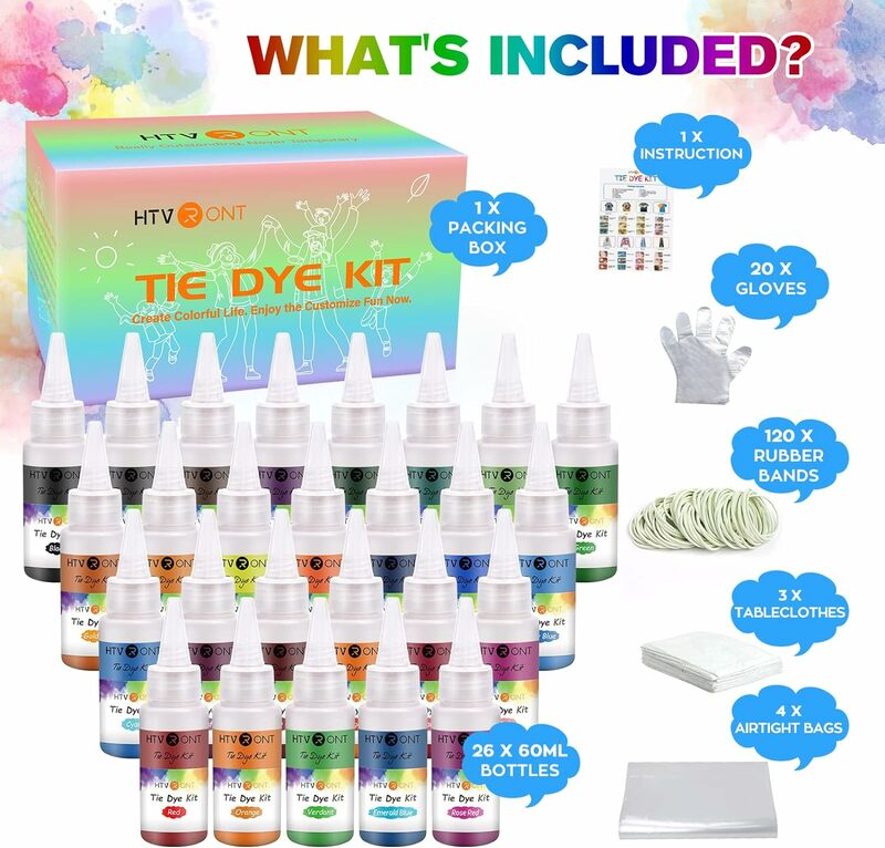 HTVRONT 26/32 Colors 60ML Tie Dye Kit Powder for Kids and Adults Supplies Pigment Suitable Summer Party Large Groups Handmade