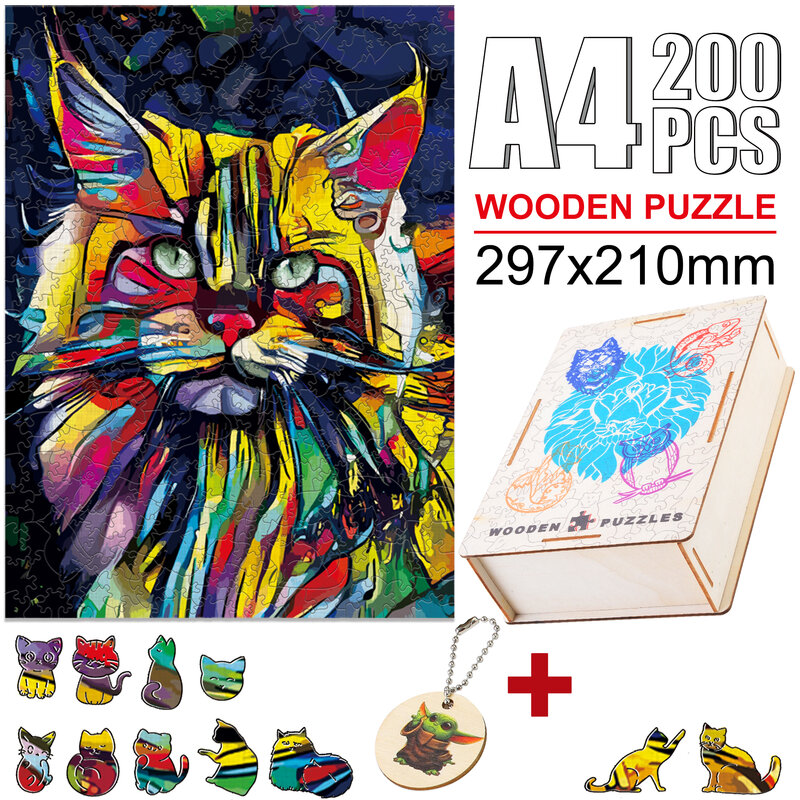 Fabuloso rompecabezas de animales de madera, forma elegante, juegos de gatitos para niños y adultos, hermoso dibujo de animales DIY, juguete de madera para regalo