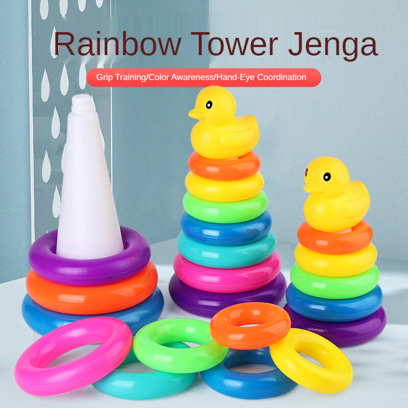 Juguete de pato amarillo para niños pequeños, torre de anillos apilables de Color para bañera, regalo para bebés, tazas apilables