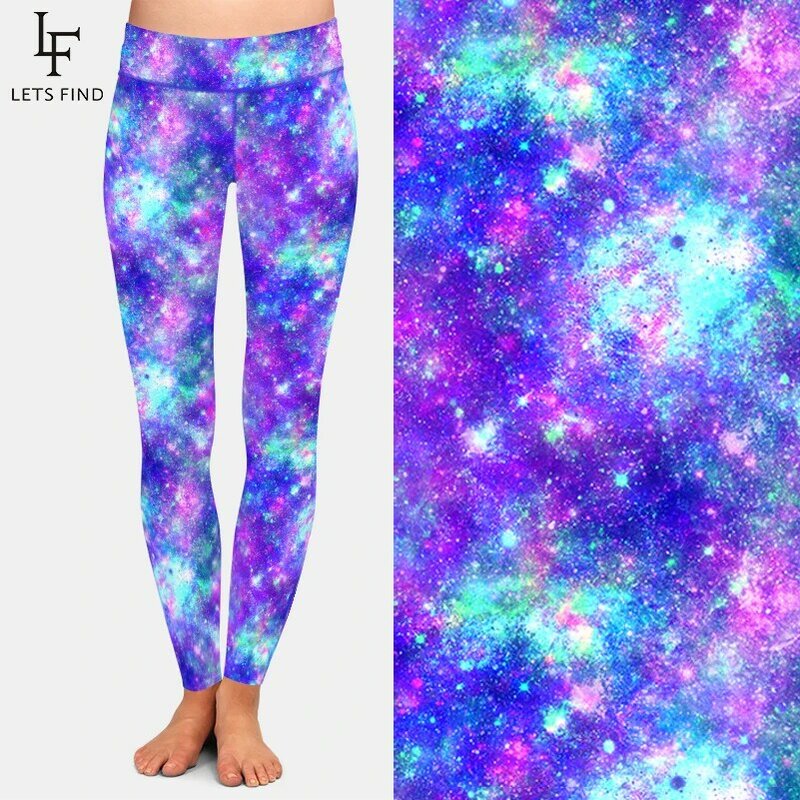 Letsfind bela galáxia design de cintura alta aptidão leggings femininas moda sexy alta quaility workout leggings