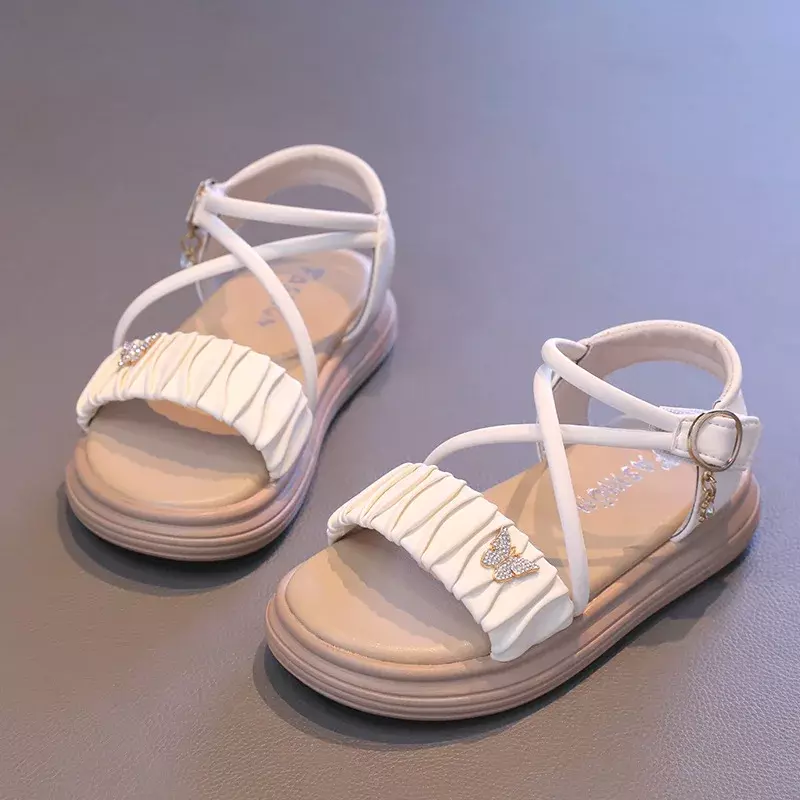 Sandalias plisadas de mariposa para niñas, zapatos informales elegantes de verano, con fondo grueso, a la moda, para playa