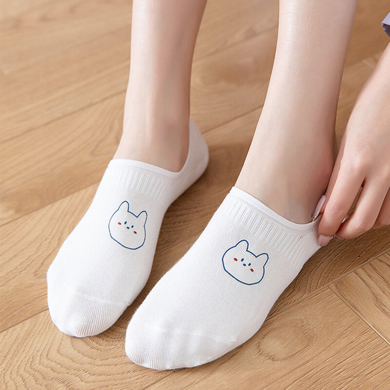 5 Pairs/lot Short Socks For Women Summer White Rabbit Cow Panda Koala Animal Ankle Socks Cotton Cute Funny Happy No Show Socks