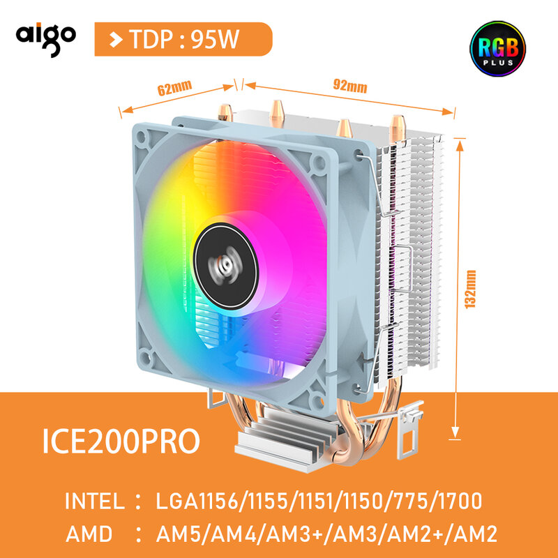 Chłodnica procesora Aigo 2 4 rury grzewcze PC chłodzenie chłodnicy 3PIN PWM cichy wentylator Rgb dla Intel 1700 1150 1155 1156 1366 AM2/AM3/AM4 AMD