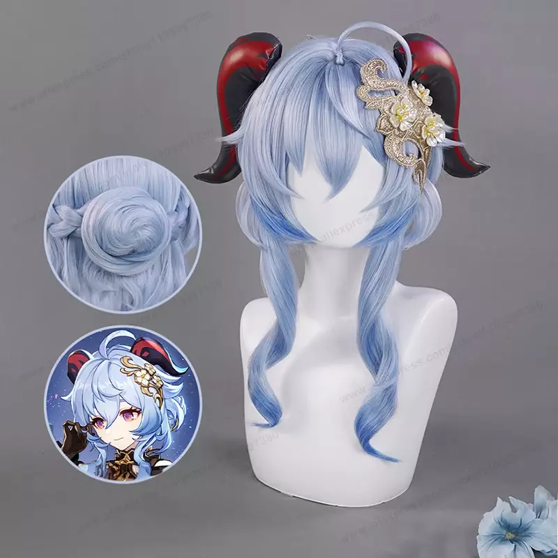 Peluca de Cosplay de Rite Ganyu de linterna de alta calidad, pelo de Anime degradado azul de 65cm de largo, pelucas sintéticas resistentes al calor