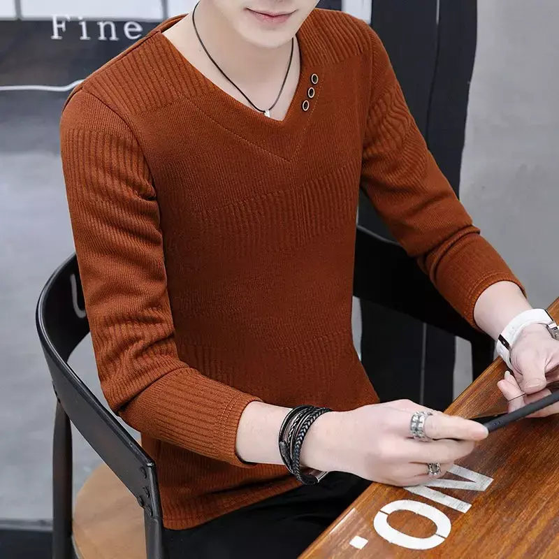 Solid Color Knit Sweater Male Pullovers Plain Black V Neck Business Men's Clothing Korean 2023 Autumn Loose Fit A Mode Maletry X