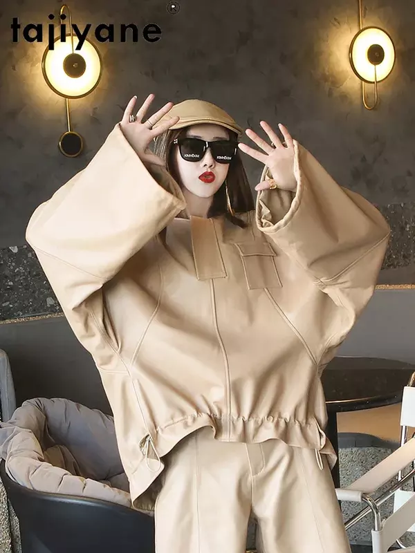 Jaket Kulit Asli Gaya Korea Tajiyane Wanita Musim Semi Mantel Kulit Domba Besar Jaket Wanita 2021 Veste Femme Pph4508