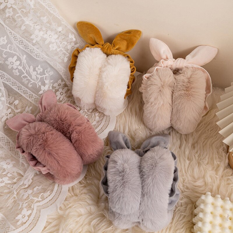 Earmuffs Faux กระต่าย Fur Hang ที่อุดหู Warm ฤดูหนาวน่ารัก Headwear หู Muffs Fur Earmuffs Unisex ผู้ใหญ่ผ้าปิดหน้าพับ