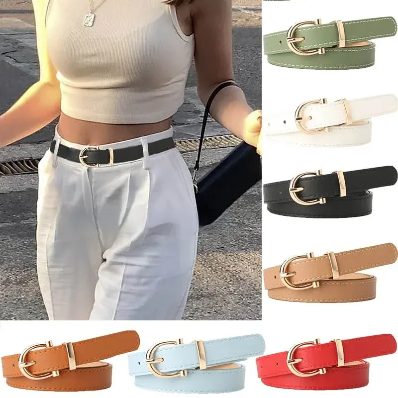 Women's Fashion Belts Girls Dress Jean Pants Decorative PU Leather Simple Metal Buckle Belt Waistband Clothing Accessories