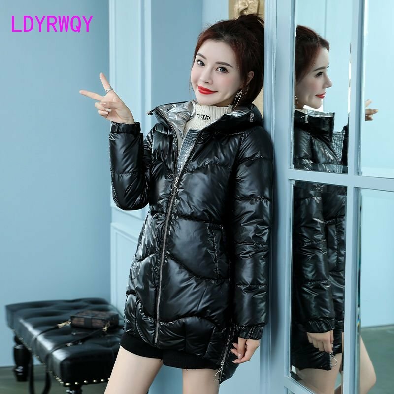 2022 nova versão coreana de moda solta lavagem livre brilhante rosto algodão jaqueta feminina longo para baixo acolchoado casaco de inverno