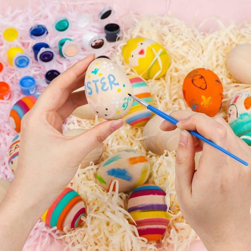 Unfinished Wood Easter Eggs 20pcs Smooth Fake Wood Craft Eggs DIY Easter Decor Party Favors Creative Kids Game For Crafts