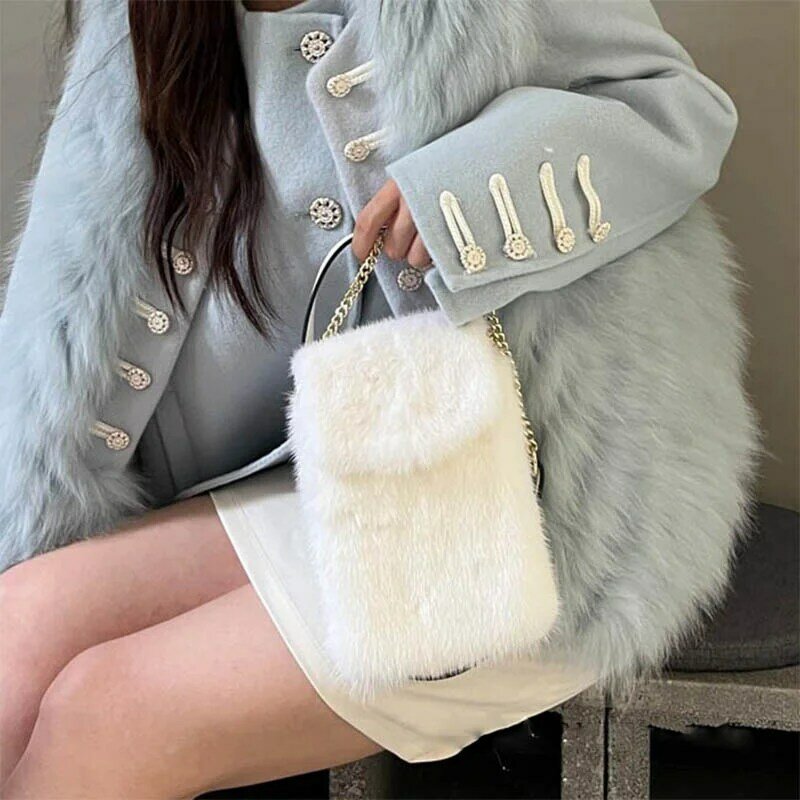 Luxury Women's Handbag Whole Skin Mink Fur Popular Tote Hot-selling Premium Sense Mini Women's Fur New Mobile Phone Bag