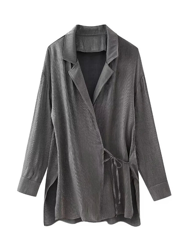 Conjunto de pijama feminino solto de duas peças, calças com elástico na cintura alta, casacos soltos com renda, calça de penas cinza, moda